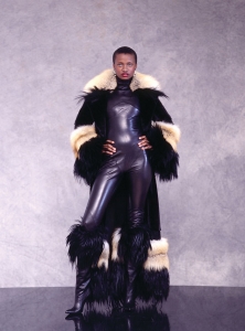 Jean Louis Scherrer, Day Ensemble, haute couture, fall/winter 2000–01, fox, goat, mink, Persian lamb and leather, appeared in Fashion Sensation; photo courtesy of Johnson Publishing Company LLC.
